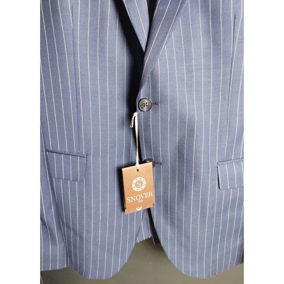 Snover Blue Pinstripe Suit Men's 46 Jacket/46W Pants 2-Pc Sharp Fit - Picture 5 of 16